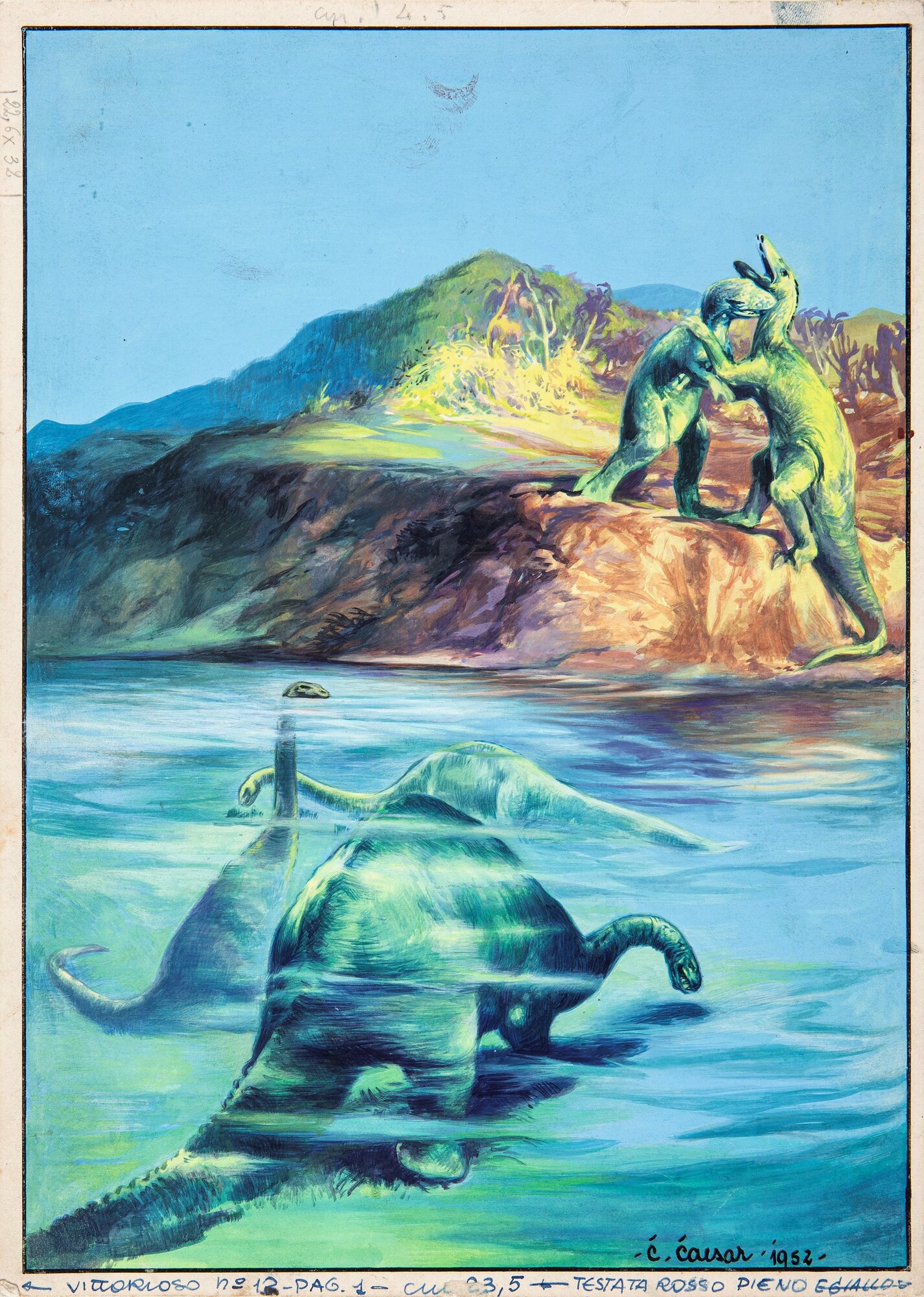 Dinosauri sulla riva e nell'acqua, tavola di Kurt Caesar 1952